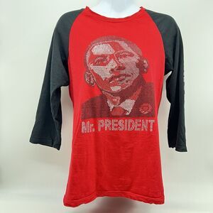 Women's 2007/2008 Barack Obama Mr. President Bedazzled Black/Red Shirt Size L